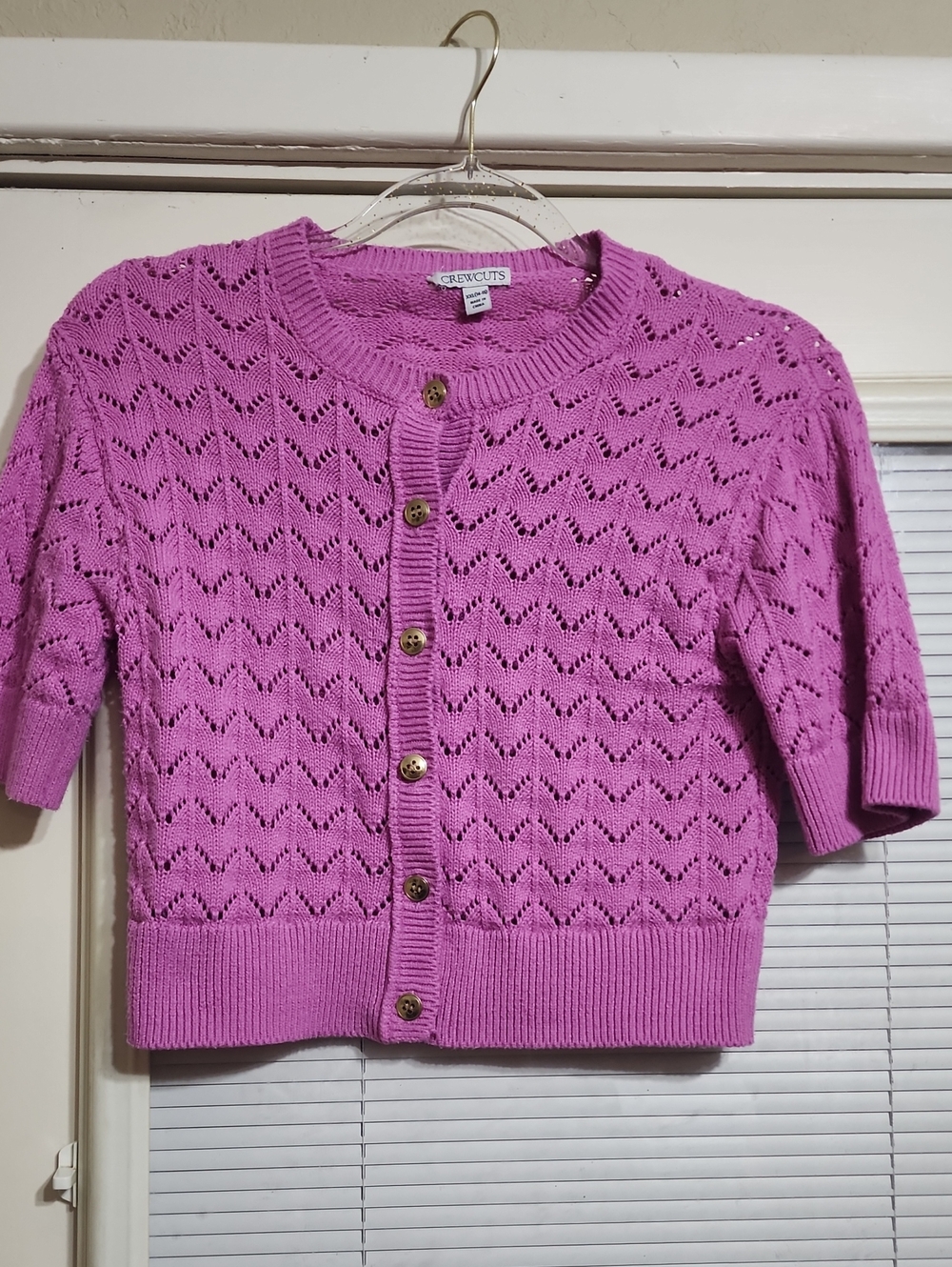 Crewcuts Bright Pink Short-Sleeve Eyelet Knit Cardigan